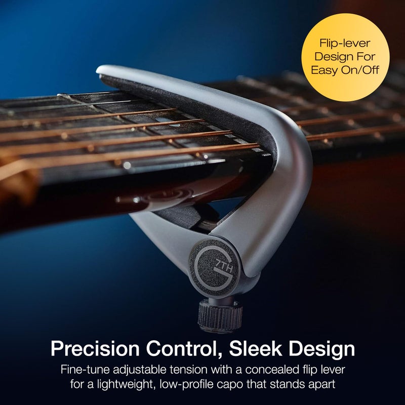 G7th Newport Guitar Capo, Steel String Silver 53mm -Low Profile, Easy to Use Flip Lever Guitar Capo with Fine-Tune Adjustment Knob, Safe Silicone Pads -Perfect for 6 String Acoustic & Electric Guitars - Image 3